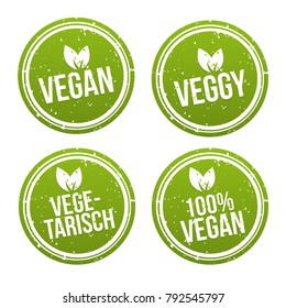 Vegan Button und Vegetarisch Banner Set. Vegan Badge Set.