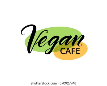 Vegan cafe hand drawn brush lettering. Logo template for cafe, restaurant. Eps 10 vector.
