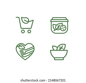 Vegan cafe logo, healthy food, spoon in heart, vegetarian food, vegan meal simple thin line icon vector illustration