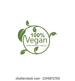 Vegan calligraphy logo with green leaves for organic food. Vegan vegetarian design symbol typography logo