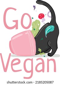 Veganerkatze und Salatvektor