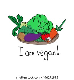 I am vegan. Conceptual handwritten phrase. Hand lettered calligraphic design.