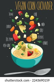 Vegan Corn Chowder. Vector illustration