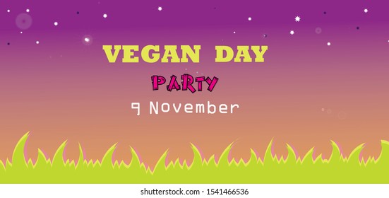 Vegan Day banner or party invitation background. Vector illustration. Place for text