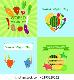 Vegan day banner set. Flat illustration of vegan day vector banner set for web design