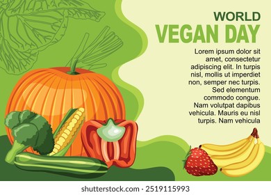 Vegan Day Green Background Template Vektor für Landing Page, Banner und Präsentation