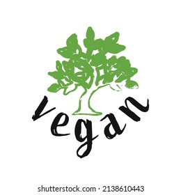 Vegan design logo. Tree symbol or label vector illustration. Natural product logo.