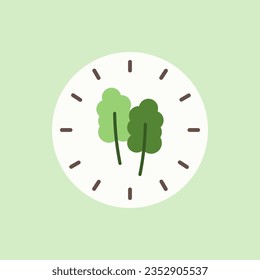 Vegan Diet clock icon. Healthcare, organic, fitness concepts. Flat vector design isolated illustration.