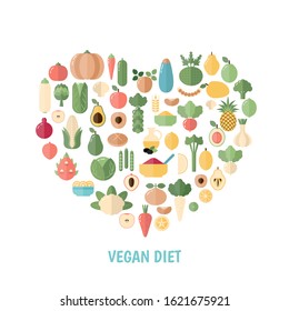 Vegan Diet concept with food icons. White background.