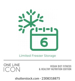 Edición Vegan Diet Fitness and Healthy Nutrition de la serie de iconos de una línea - Página de Mes de Calendario con Signo de Copo de Nieve como Símbolo de Esquema de Almacenamiento Congelador Limitado - Diseño Gráfico de Pictograma Vector