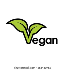 Vegan diet icon concept with a green letter 'V' and leaf. Vector illustration.