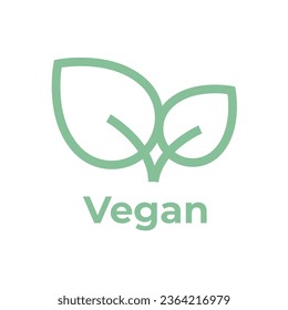 Vegan diet icon. Organic, bio, ecological symbol. Healthy, fresh and non-violent food. Vector line green illustration with leaves for labels, tags and logos