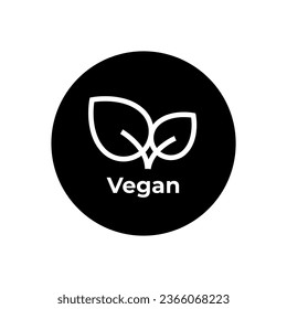 Vegan diet icon. Organic, bio, ecological symbol. Healthy, fresh and non-violent food. Vector black circular illustration with leaves for labels, tags and logos