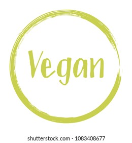 Vegan diet label, painted logo emblem for food packaging, circle frame stamp vector illustration. Food vegan sticker, round logo vegetarian diet icon clip art, simple label graphic design.