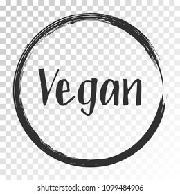 Vegan diet label, painted logo emblem for food packaging, circle frame stamp vector illustration. Food vegan sticker, round logo vegetarian diet icon clip art, simple label graphic design.