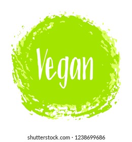 Vegan diet label, painted logo emblem for food packaging, circle stamp vector illustration. Food vegan sticker, round logo vegetarian diet icon clip art, simple label graphic design.