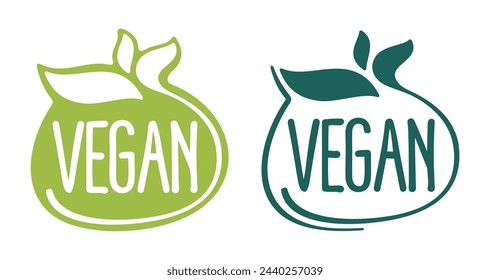 Vegan doodle badge - food products label with non-meat composition - isolated vector emblem