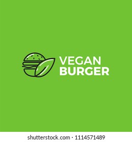 Vegan eco burger. Vegetarian lunch. Logotype for restaurant or cafe or fast food.  Vector illustration