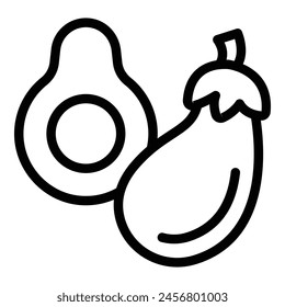 Vegan eggplant and avocado icon outline vector. Food diet. Healthy fruit
