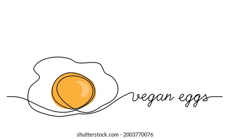 Vegan eggs vector illustration. Eggs protein substitute, vegetarian replacement. One line drawing art with lettering vegan eggs.