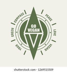 Vegan emblem concept. Fresh healthy organic vegan food illustration. Vegetarian eco green concept. Go vegan text.