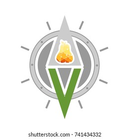 Vegan emblem concept. Fresh healthy organic vegan food theme. Vegetarian eco green concept. Abstract compass with pear icon