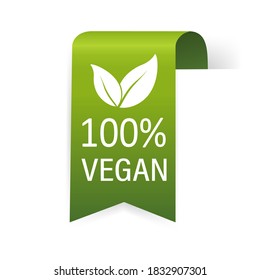 Vegan emblem. Vegan, great design for any purposes. Ribbon, symbol and background. Eco friendly vector illustration. Natural product. Vector icon design.