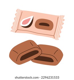 Vegan fig bar icon, vector doodle illustration of delicious snack, dried figs filling, gluten-free bar cookie, protein packed plant-based food on the go, isolated colored clipart on white background