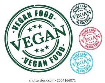 Vegan Food Badge Collection, Grunge Rubber Organic Product Stamp Set