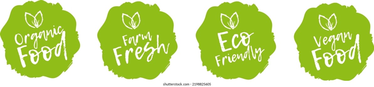 Vegan Food badge set. Vegetarian symbol. Vector illustration.