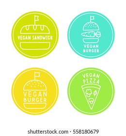 Vegan food badges. Vector hand drawn labels. 