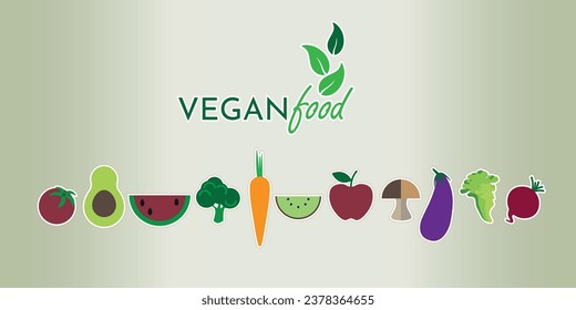 Vegan food banner in flat minimalist style. Vector illustration.