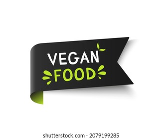 vegan food banner label for vegetarian green leaf circle seal sticker vector graphic isolated