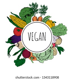 Vegan food banner with set of vegetables, vector