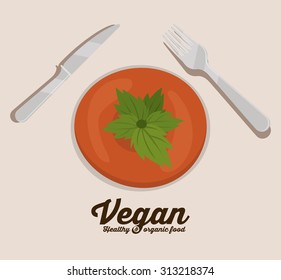Vegan food with cutlery digital design, vector illustration eps 10
