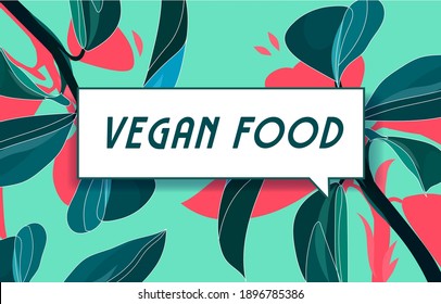 VEGAN FOOD in design banner. vector template for web, print, presentation . Simple banner with minimal phrase. Trendy flat geometric print. Creative vector stock decoration.