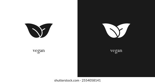 Vegan food diet icon. Organic, bio, eco symbol. Vegan, no meat, lactose free, healthy, fresh and nonviolent food. Vector illustration with leaves for stickers, labels and logos