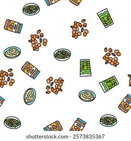 vegan food fresh organic vector seamless pattern thin line illustration