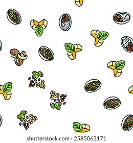 vegan food fresh organic vector seamless pattern thin line illustration