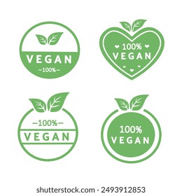 vegan food green logo set.healthy food icon label