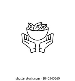 Vegan Food, Hand Holding Bowl, Vegetarian Meal Simple Thin Line Icon Vector Illustration