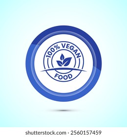 Vegan food icon design illustration. Bio, Ecology, Organic logos and label. Vegan food diet icon. Blue Color Button Design