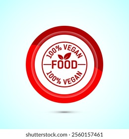 Vegan food icon design illustration. Bio, Ecology, Organic logos and label. Vegan food diet icon. Red Color Button Design