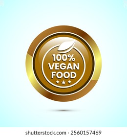 Vegan food icon design illustration. Bio, Ecology, Organic logos and label. Vegan food diet icon. Gold Color Round Button Design