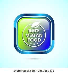 Vegan food icon design illustration. Bio, Ecology, Organic logos and label. Vegan food diet icon. Glossy Square Button Design