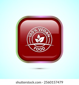 Vegan food icon design illustration. Bio, Ecology, Organic logos and label. Vegan food diet icon. Red Color Square Button Design