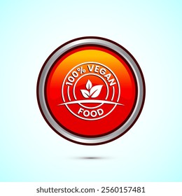 Vegan food icon design illustration. Bio, Ecology, Organic logos and label. Vegan food diet icon. Orange Color Round Button Design