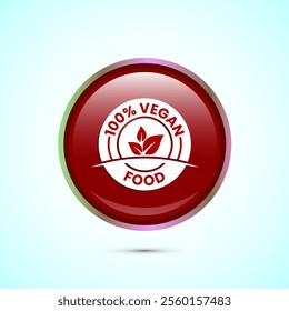 Vegan food icon design illustration. Bio, Ecology, Organic logos and label. Vegan food diet icon. Red Color Round Button Design