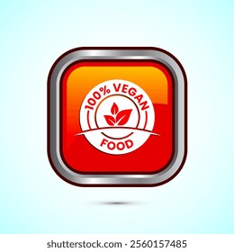 Vegan food icon design illustration. Bio, Ecology, Organic logos and label. Vegan food diet icon. Orange Color Square Button Design