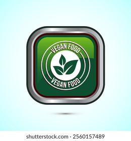 Vegan food icon design illustration. Bio, Ecology, Organic logos and label. Vegan food diet icon. Green Color Square Button Design